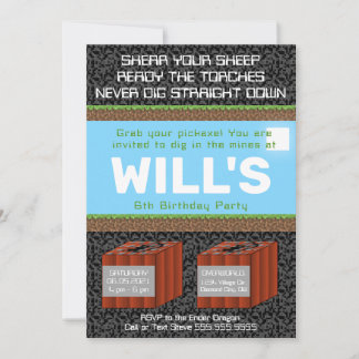 Pixel Block Gaming Birthday Invitation 招待状