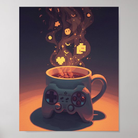 Pixel Brew Gamer Coffee Poster ポスター (正面)
