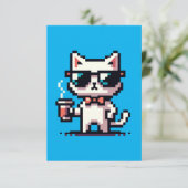 Pixel Cat クール with Coffee - 8ビットレトロ猫 カード (スタンド正面)