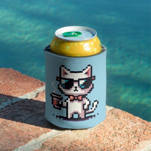 Pixel Cat クール with Coffee - 8ビットレトロ猫 缶クーラー (インサイチュ プール)