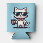 Pixel Cat クール with Coffee - 8ビットレトロ猫 缶クーラー (正面)