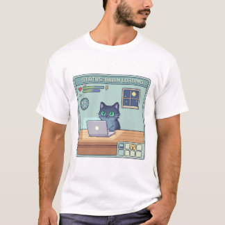 Pixel Cat Brain Loading – Funny Retro Gamer Cat Tシャツ