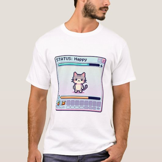 Pixel Cat Good Vibes Only – Cute Happy Gamer Cat Tシャツ (正面)