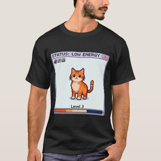 Pixel Cat Not Today – Funny Low Energy Gamer Cat Tシャツ (正面)