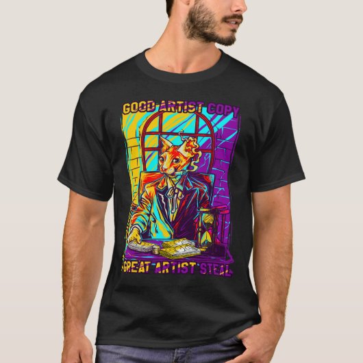 Pixel Cat T-shirt Good Artist Great Artist Design Tシャツ (正面)