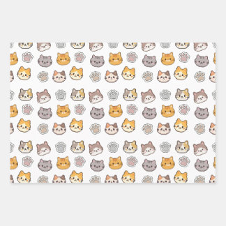 Pixel Cat Wrapping Paper Cute Kawaii Paw Print Gif ラッピングペーパーシート