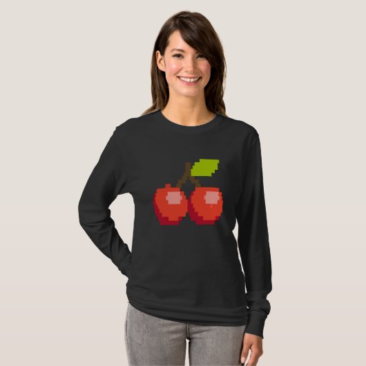Pixel Cherry Summer Fruit 8 bit Fruit Tシャツ (正面フル)