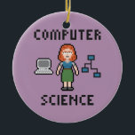 Pixel Computer Science – 女性 – 円オーナメント セラミックオーナメント<br><div class="desc">8ビットスタイルのイラストレーションで、女性のコンピュータ科学者、コンピュータとフルソグラムを描く。</div>