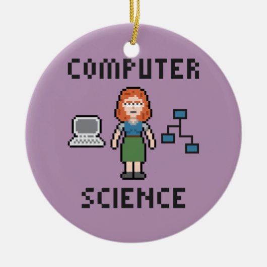 Pixel Computer Science – 女性 – 円オーナメント セラミックオーナメント (正面)