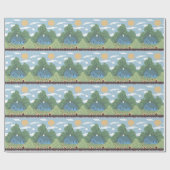 Pixel Countryside House Landscape Pattern ラッピングペーパー (フラット)