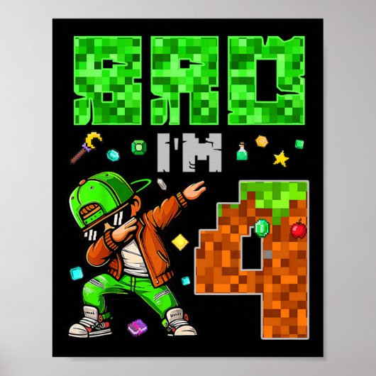 Pixel Dab Gamer Style Birthday Gift For Boys 4  ポスター (正面)