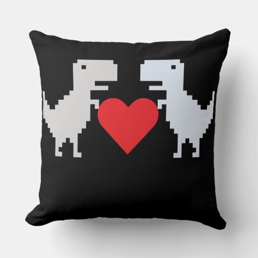Pixel Dino Love – Cute Retro Throw Pillow クッション (正面)
