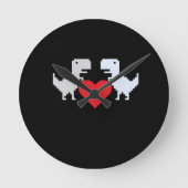 Pixel Dinosaur Love – Cute Keychain Gift for Coupl ラウンド壁時計 (正面)
