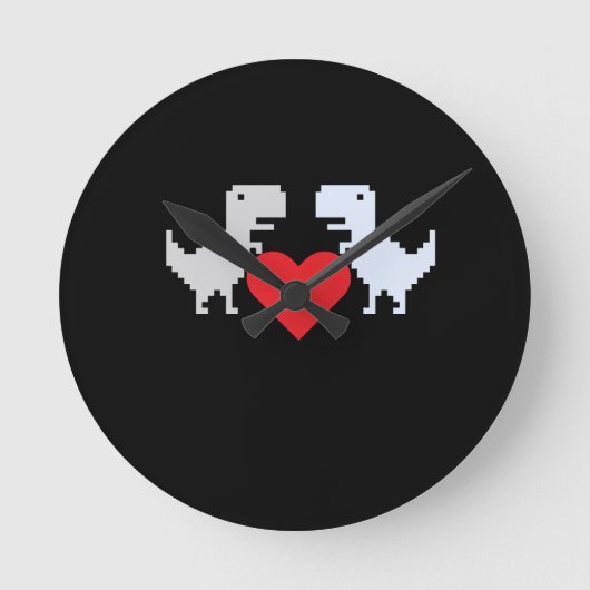 Pixel Dinosaur Love – Cute Keychain Gift for Coupl ラウンド壁時計 (正面)