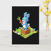 Pixel Easter Bunny Video Gamer Egg Hunting Funny B カード (黄色い花)