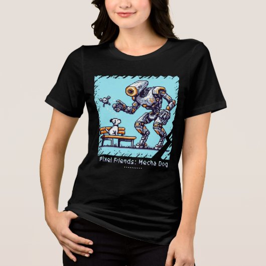 Pixel Friends: Mecha Dog (Robot Dog)（女性Tシャツ） トライブレンドＴシャツ (正面)
