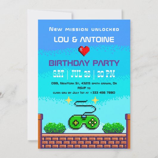 Pixel Gamer Birthday Invitation 招待状 (正面)