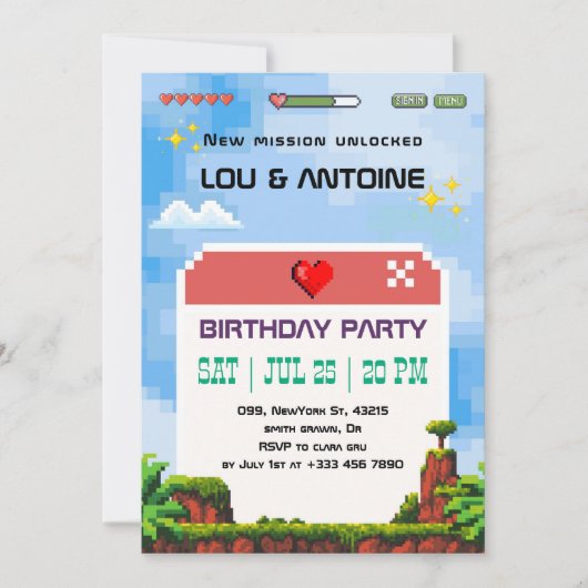 Pixel Gamer Birthday Invitation 招待状 (正面)