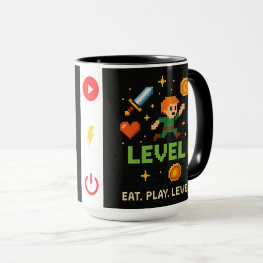 Pixel Gamer Mug – Level Up Retro Gaming Style マグカップ (正面右)