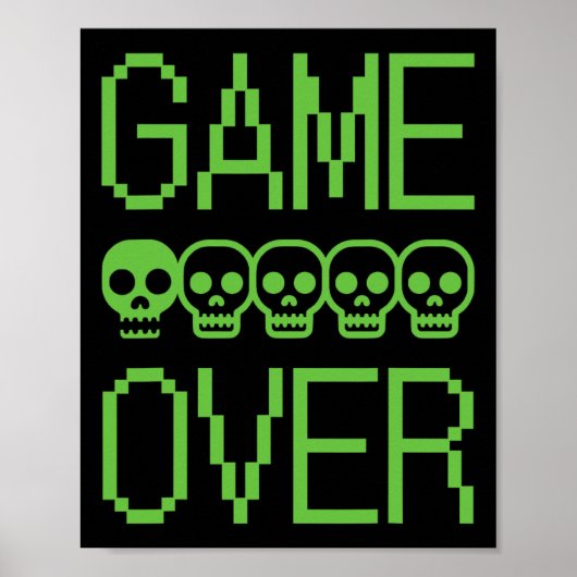 Pixel Gamer Skull Game Over Retro Video Game Arcad ポスター (正面)