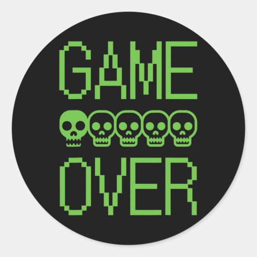 Pixel Gamer Skull Game Over Retro Video Game Arcad ラウンドシール (正面)
