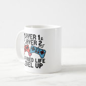 Pixel Gaming Couple Level Up Design コーヒーマグカップ (正面左)