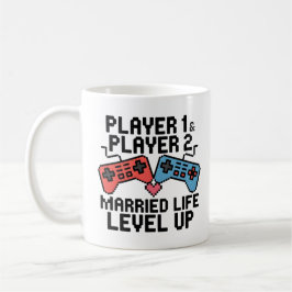 Pixel Gaming Couple Level Up Design コーヒーマグカップ