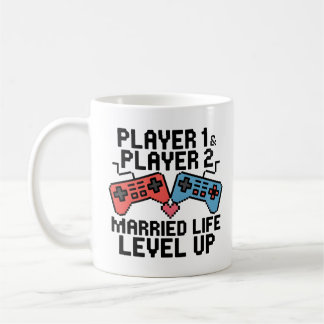 Pixel Gaming Couple Level Up Design コーヒーマグカップ