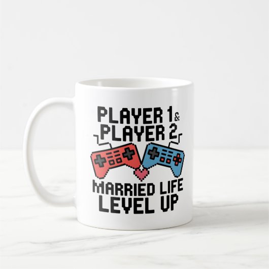 Pixel Gaming Couple Level Up Design コーヒーマグカップ (左)