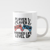 Pixel Gaming Couple Level Up Design ジャンボコーヒーマグカップ (右)