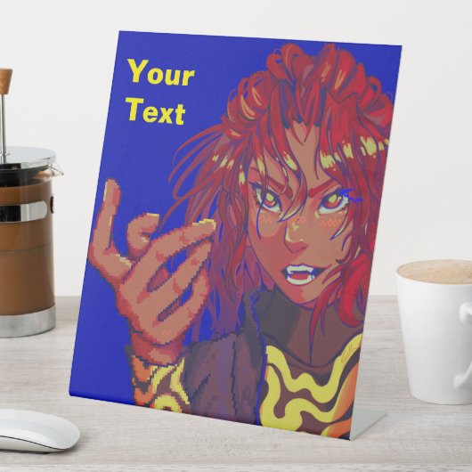 Pixel girl changing, pixelart 台座サイン (インサイチュ)