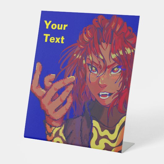 Pixel girl changing, pixelart 台座サイン (正面)