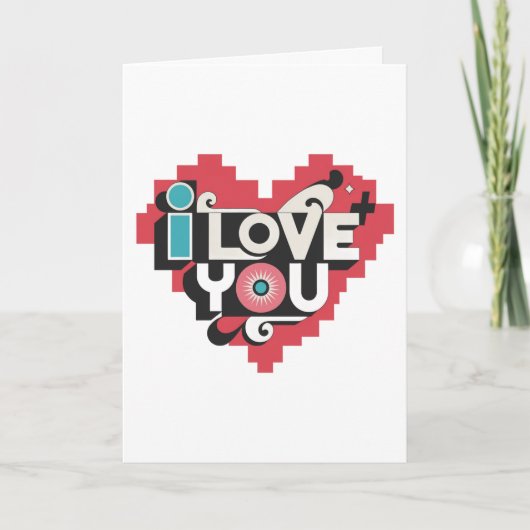 Pixel Heart I Love You Retro Typography  カード (正面)