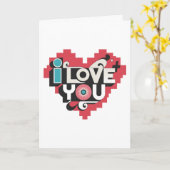 Pixel Heart I Love You Retro Typography  カード (黄色い花)
