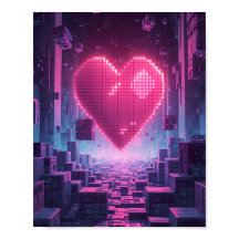 Pixel Heart Neon City —未来的なゲーミングポスター