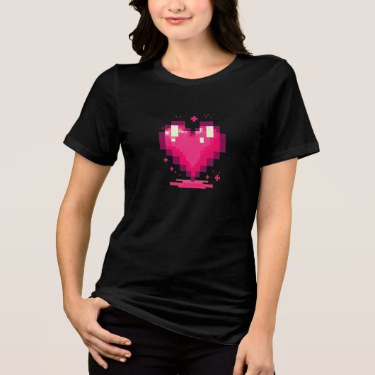 Pixel Heart Retro 8-Bit Gamer Love Design トライブレンドＴシャツ (正面)
