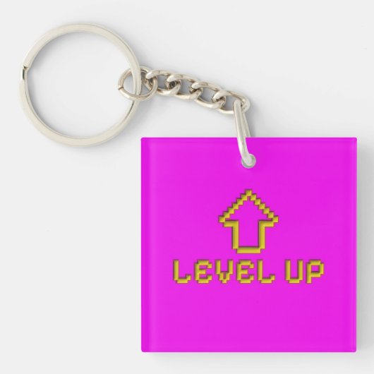 Pixel Level Up Gamer Keychain Electric Pink キーホルダー (正面)