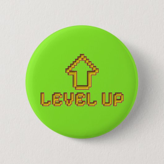 Pixel Level Up Gamer Pin - Lime Green 缶バッジ (正面)