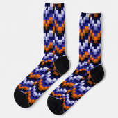 Pixel Pattern Crew Socks - Blues, Orange & Earth ソックス (左)