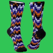 Pixel Pattern Crew Socks - Blues, Orange & Earth ソックス