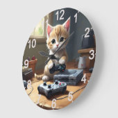 「Pixel Paws: ゲーマー子猫のアクション」 ラージ壁時計 (傾斜)