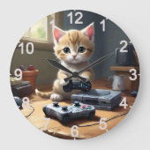 「Pixel Paws: ゲーマー子猫のアクション」 ラージ壁時計 (正面)