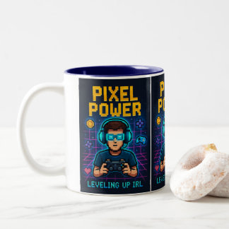 Pixel Power – IRLでレベルアップ ポスター ツートーンマグカップ