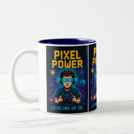 Pixel Power – IRLでレベルアップ ポスター ツートーンマグカップ