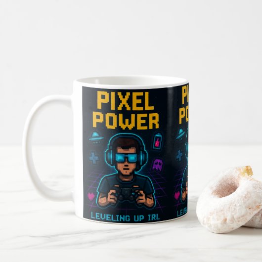 Pixel Power – Leveling Up IRL Poster コーヒーマグカップ (ドーナツ)