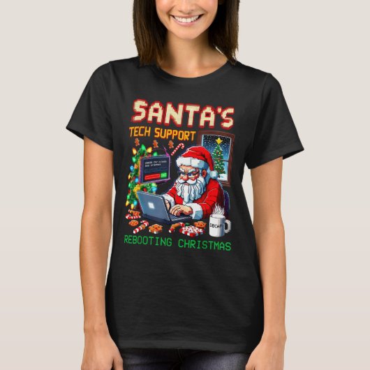 Pixel Rebooting Santa's Tech Support Tシャツ (正面)