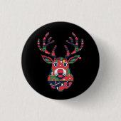 Pixel Reindeer Retro Ugly Sweater Button 缶バッジ (正面)