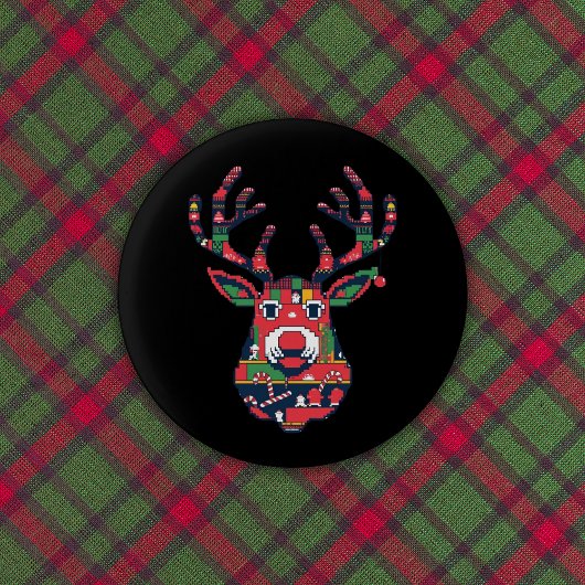 Pixel Reindeer Retro Ugly Sweater Button 缶バッジ