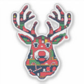 Pixel Reindeer Retro Ugly Sweater Sticker シール (正面)