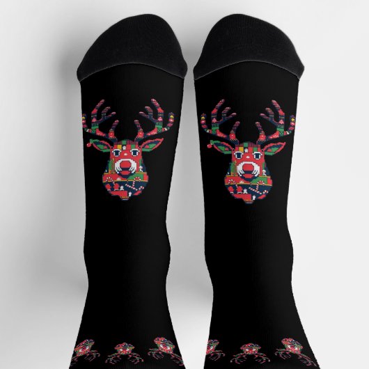 Pixel Reindeer Ugly Sweater Christmas Socks ソックス (上部)